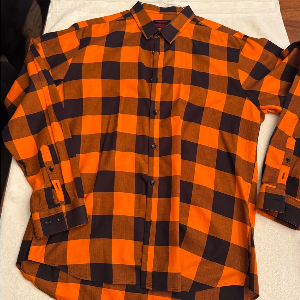 Jared Lang Orange and Black Checked Button-Down Shirt. Great condition. XL